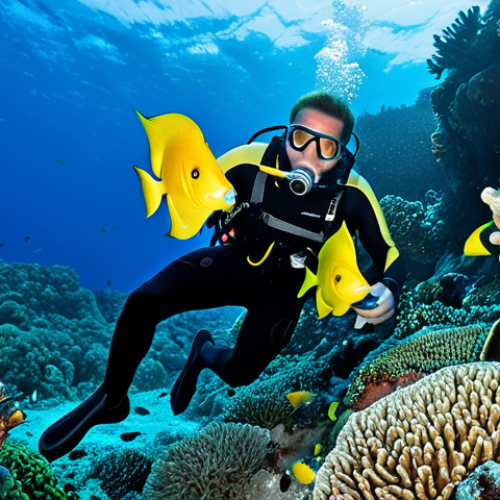 Home 17 세인트루시아에서의 다이빙 자격증 - "A scuba diver, fully clothed in diving gear, exploring a vibrant coral reef at Anse Chastanet, Sain...